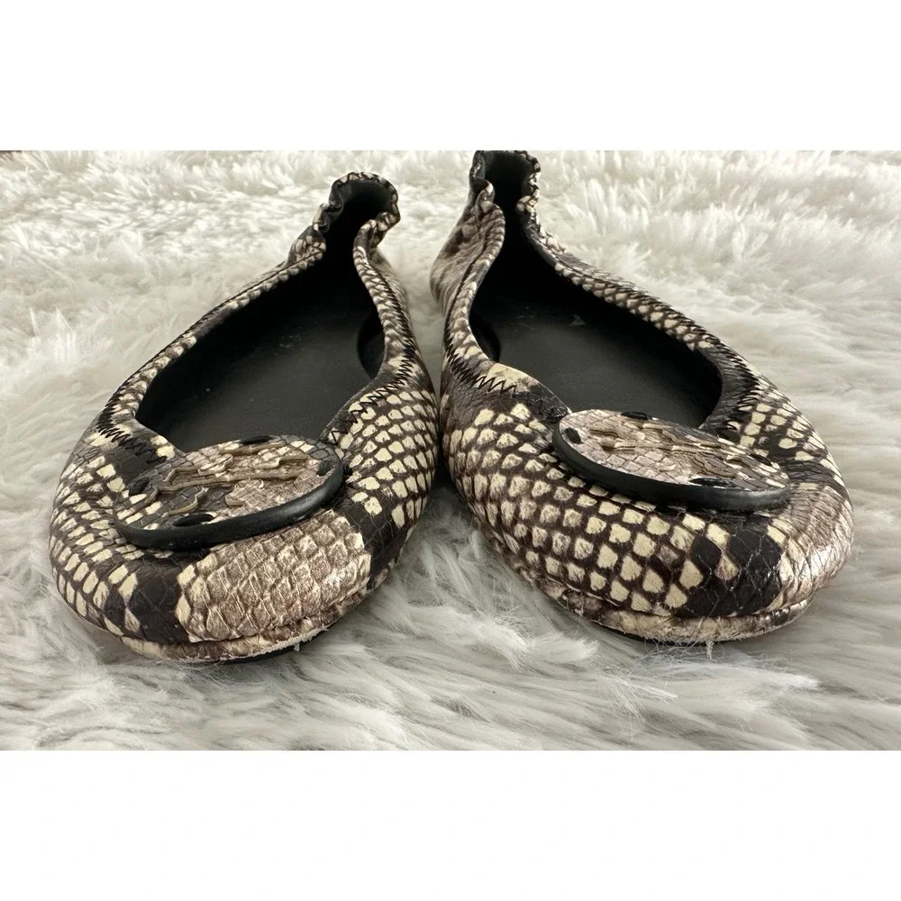 Tory Burch Minnie Travel snakeskin embossed Ballet Flats sz 7